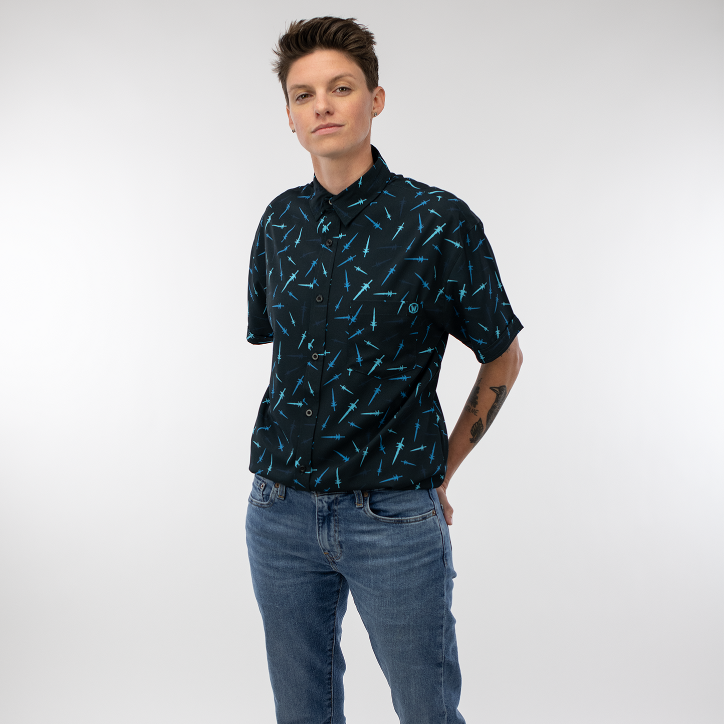 World of Warcraft Frostmourne Noir Chemise boutonnée - Modèle Vue de face