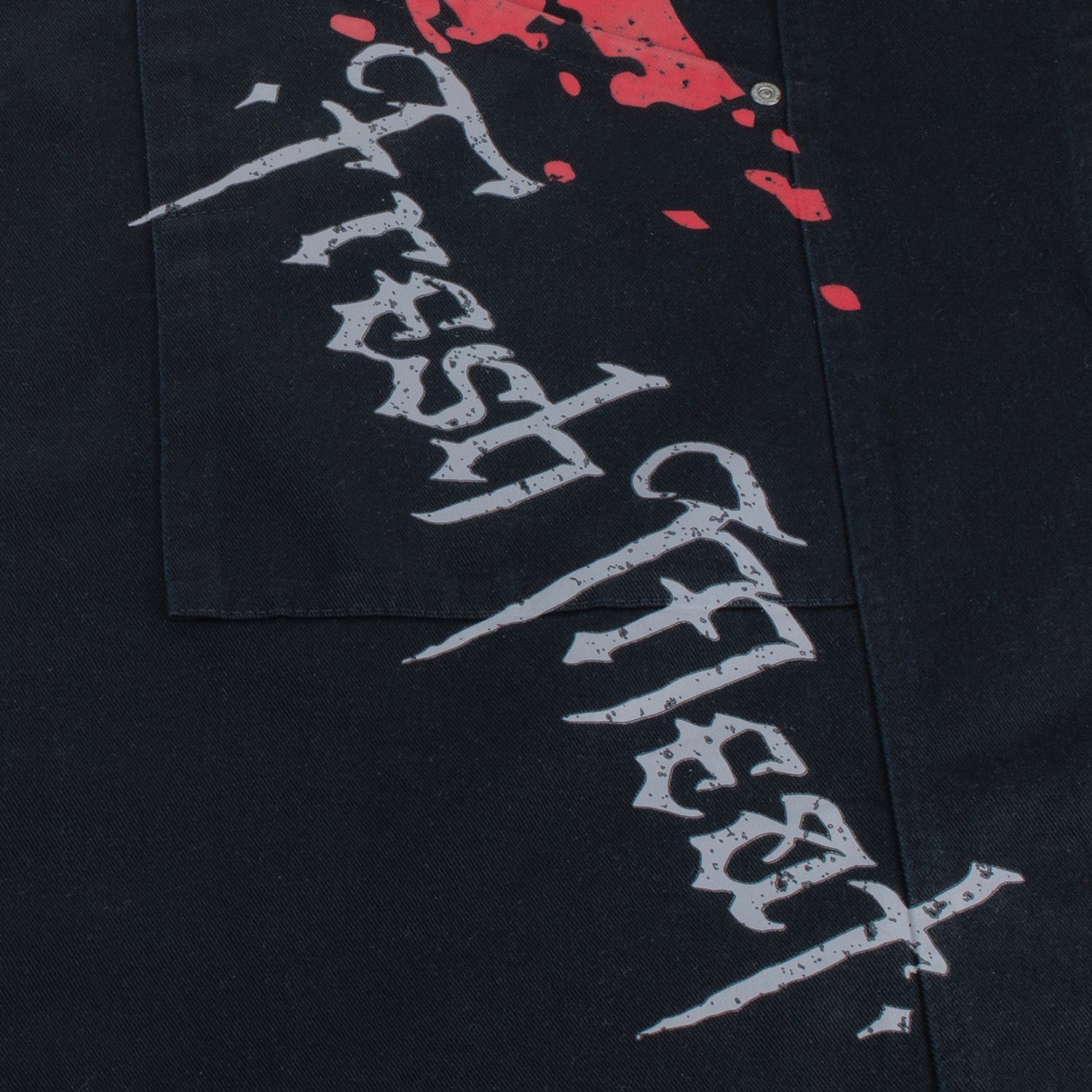 Delantal de Carnicero Diablo - cerrar Vista superior del diseño de carne fresca