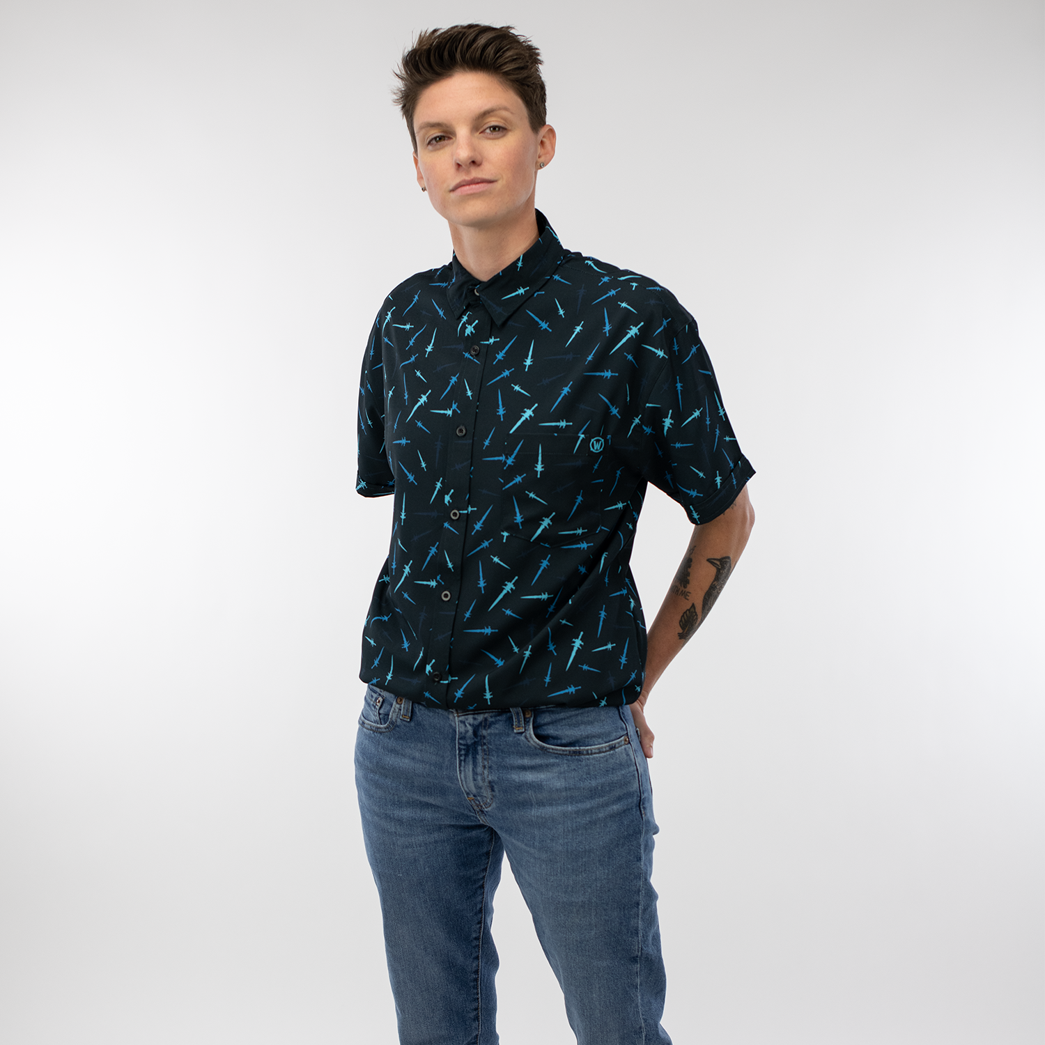 World of Warcraft Frostmourne Noir Chemise boutonnée - Modèle Vue de face