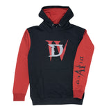 Diablo IV Logo Black Colour Block Pullover Hoodie - Front View with Sleeve Design