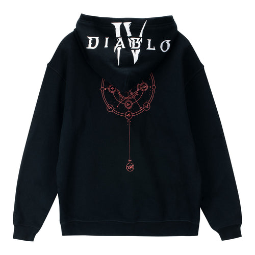 Diablo IV Tree of Whispers Black Pullover Hoodie - Back View Hood Down