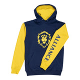 World of Warcraft Alliance Logo Blue Colour Block Hoodie - Front View with Sleeve Design