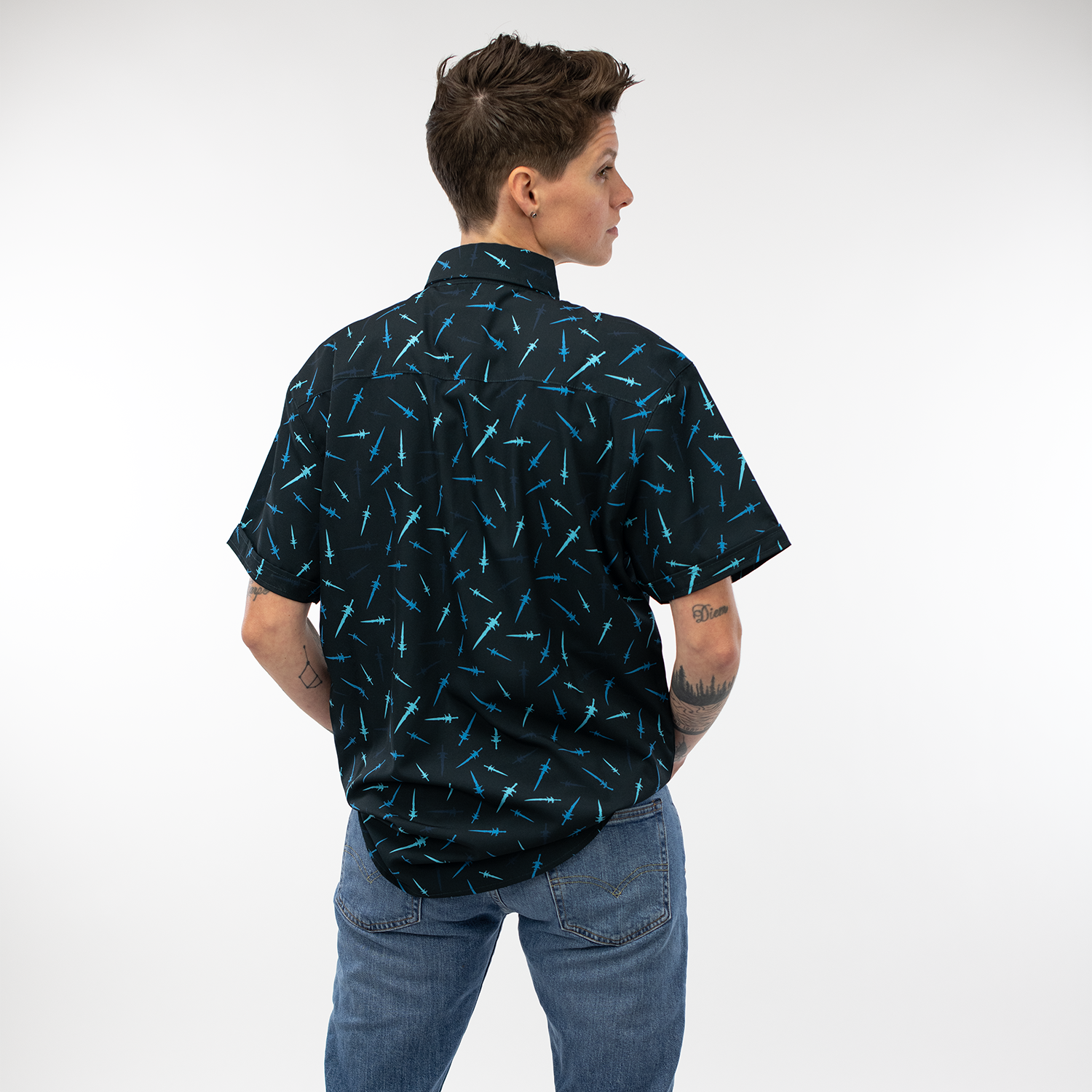 World of Warcraft Frostmourne Black Button-Up Shirt - Model Back View