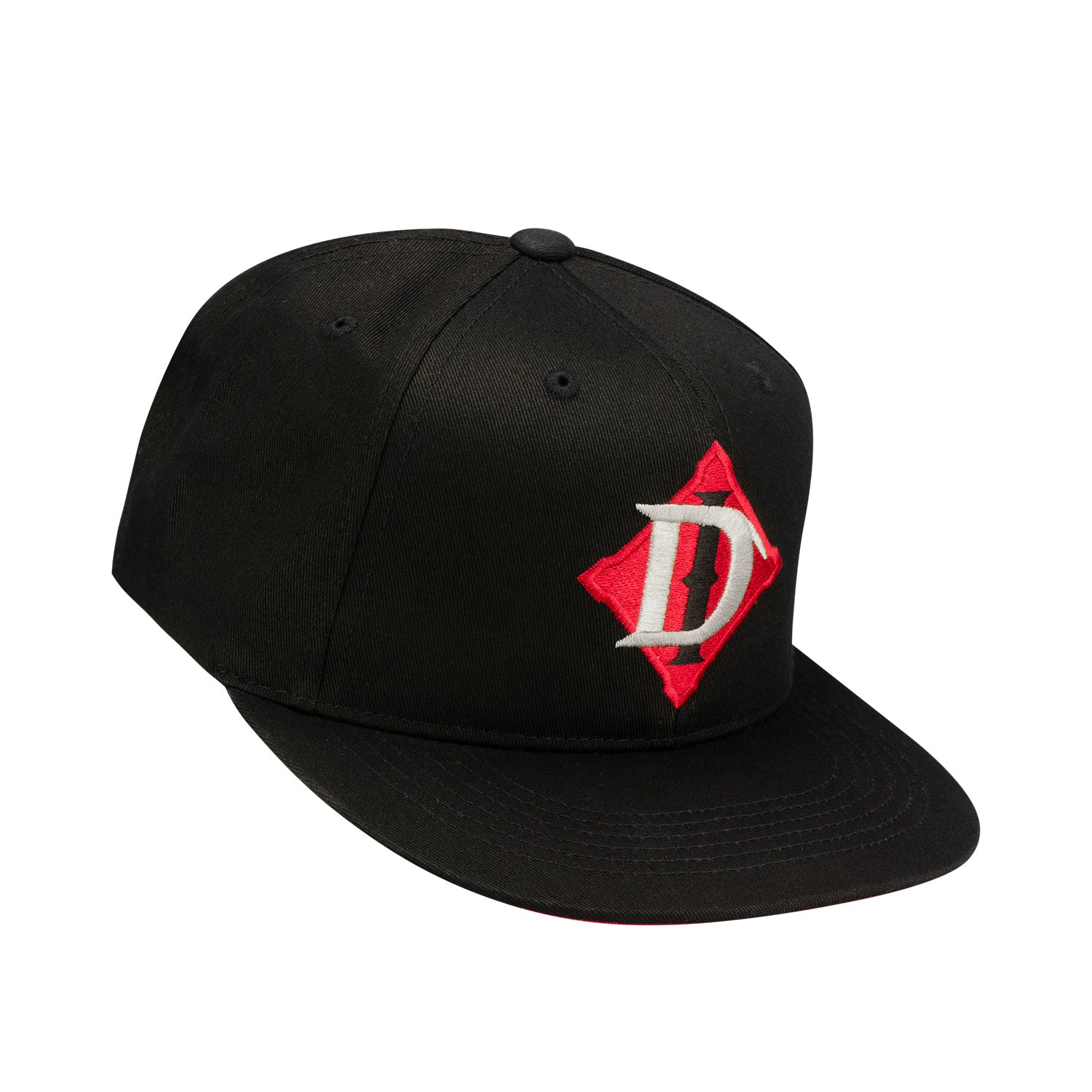 Diablo Immortal Black Flatbill Snapback Hat - Right Side View with Diablo Immortal Logo on Front of Hat