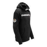 Overwatch 2 Heavy Weight Patch Pullover Black Hoodie - Side View with Overwatch Logo on Sleeve 