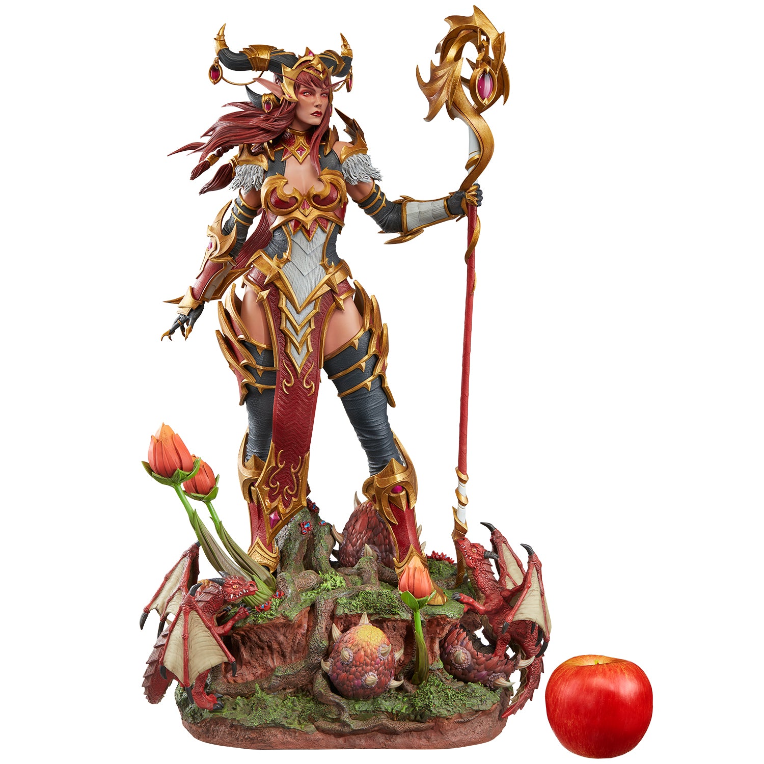 World of Warcraft Alexstrasza 52cm Statue - Front View with Apple Size Comparison