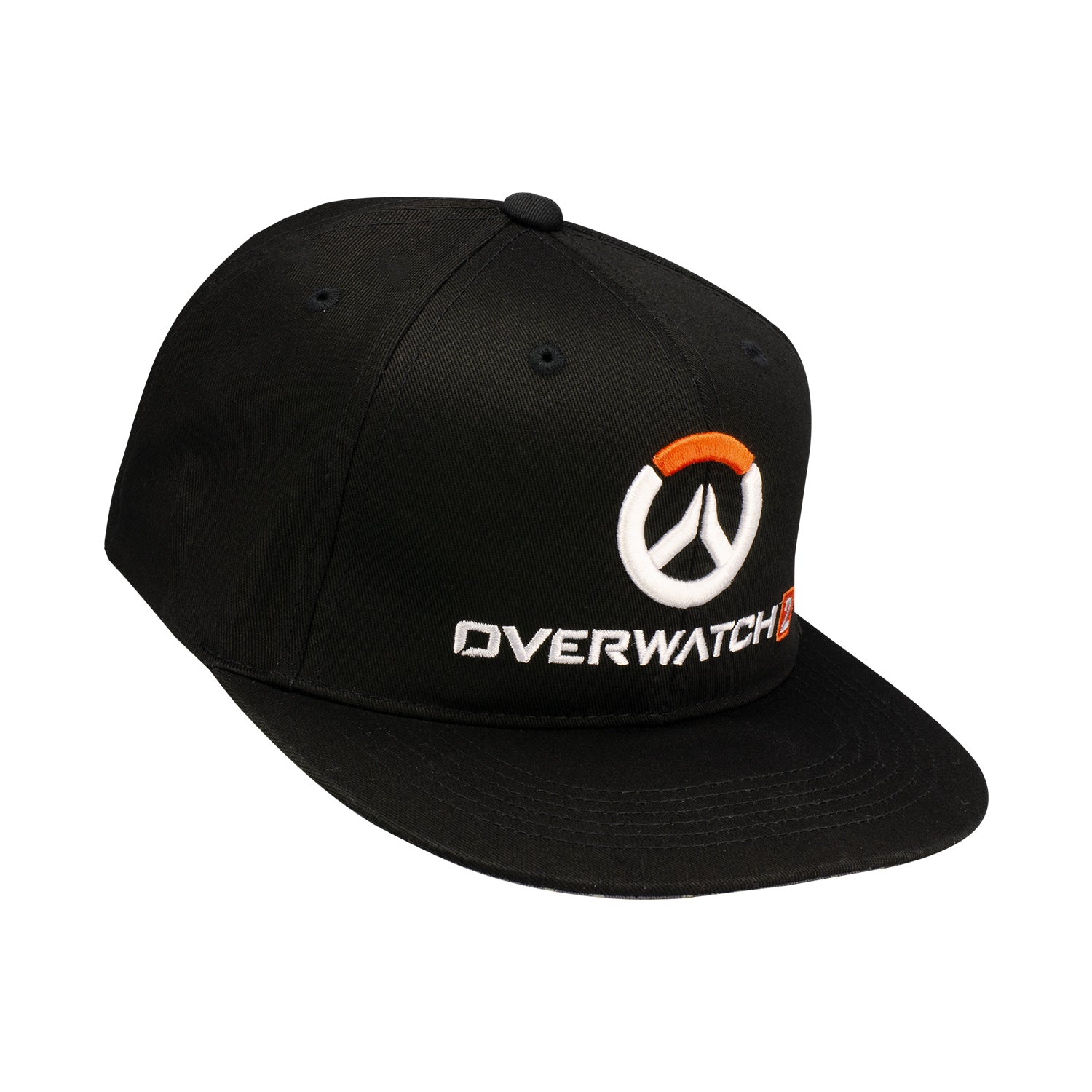 Overwatch 2 Black Flatbill Snapback Hat - Right Side View with Overwatch Logo on the Front